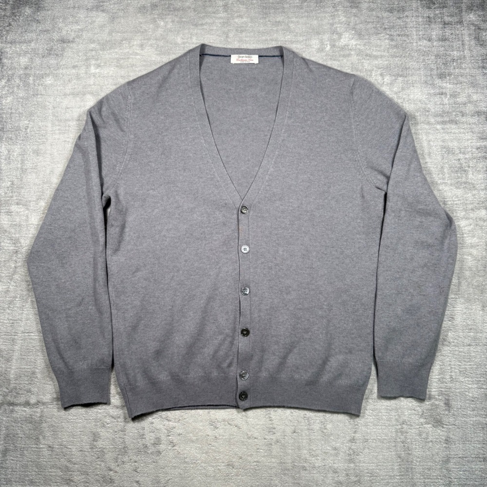 Gran Sasso Sweater Mens 50 Grey Cashmere Wool Cardigian Preppy Classic Italy
